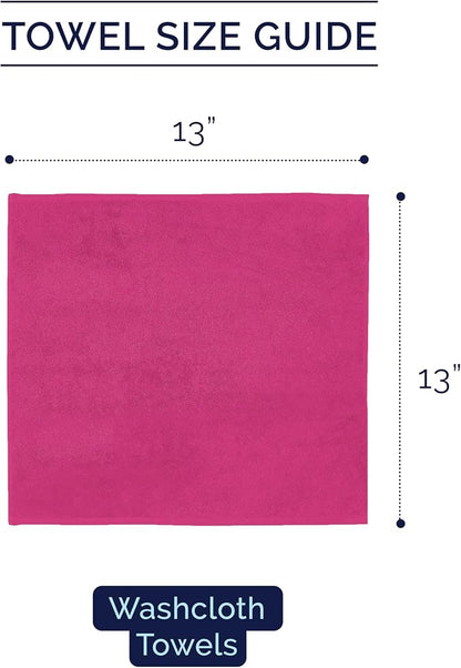 Elegant Comfort Premium Turkish Cotton 6 Pack Washcloths Set - 13 x 13 inch, Luxurious Hotel Spa Quality 100% Turkish Cotton 6PC Washcloth Set - Highly Absorbent - Soft Bathroom Towels, Hot Pink