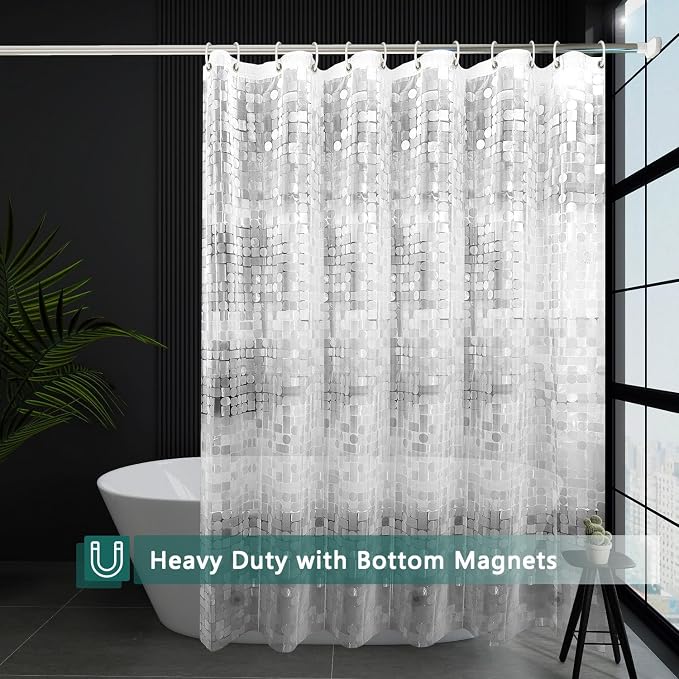 Shower Curtain Liner, 100% Waterproof Peva Shower Curtains with 3 Duty Heavy Bottom Magnets and 12 Rust Proof Grommets, 72x72 Weighted Shower Liner for Shower Stall, Bathtubs