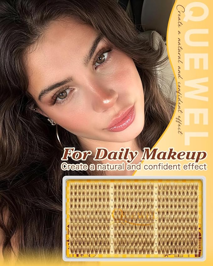QUEWEL Lash Clusters Wispy Eyelash Clusters 300 Pcs Natural Cluster Eyelash | Extensions C Curl, Mixed Length 10-16mm DIY Individual Lashes Cluster at Home for Countless Stunning Looks (QU45-Brown)