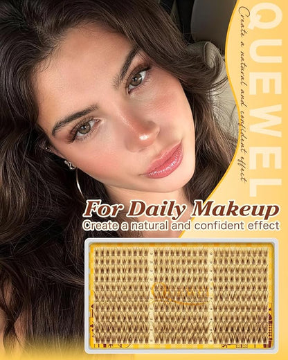 QUEWEL Lash Clusters Wispy Eyelash Clusters 300 Pcs Natural Cluster Eyelash | Extensions C Curl, Mixed Length 10-16mm DIY Individual Lashes Cluster at Home for Countless Stunning Looks (QU45-Brown)
