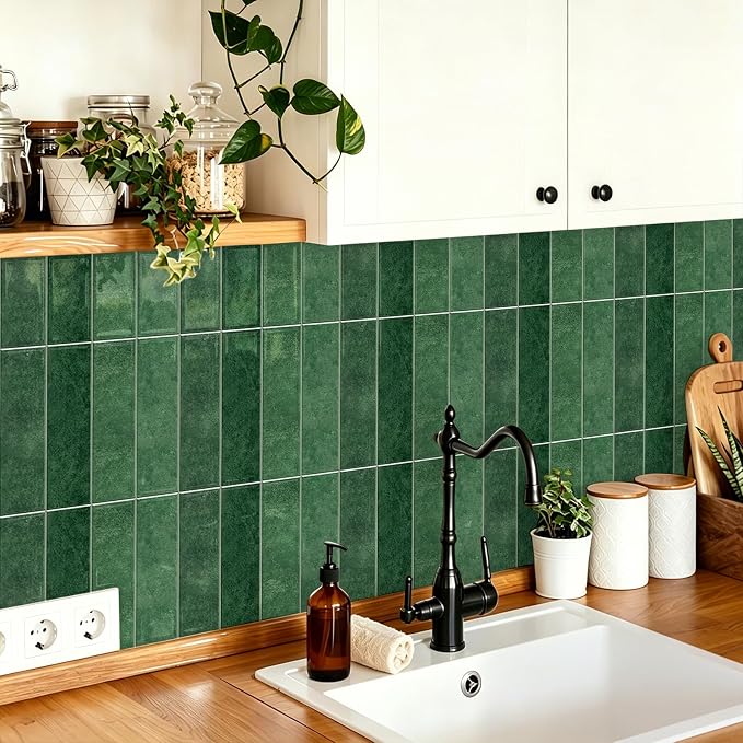 MORCART 2026 New Peel and Stick Backsplash, 10PCS 11.8"x11.8", Forest Green | 3D Adhesive Waterproof Wall Tiles for Kitchen, Bathroom, Living Room, Laundry Room, Subway Tiles