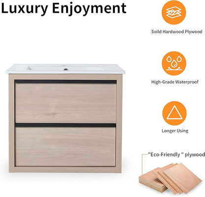 24 Inch Bathroom Vanity with Sink, Modern Bathroom Vanity Set, Single Ceramic Sink Vanities,Soft Closing Drawer and Ceramic Sink (PLO, 24 * 18)