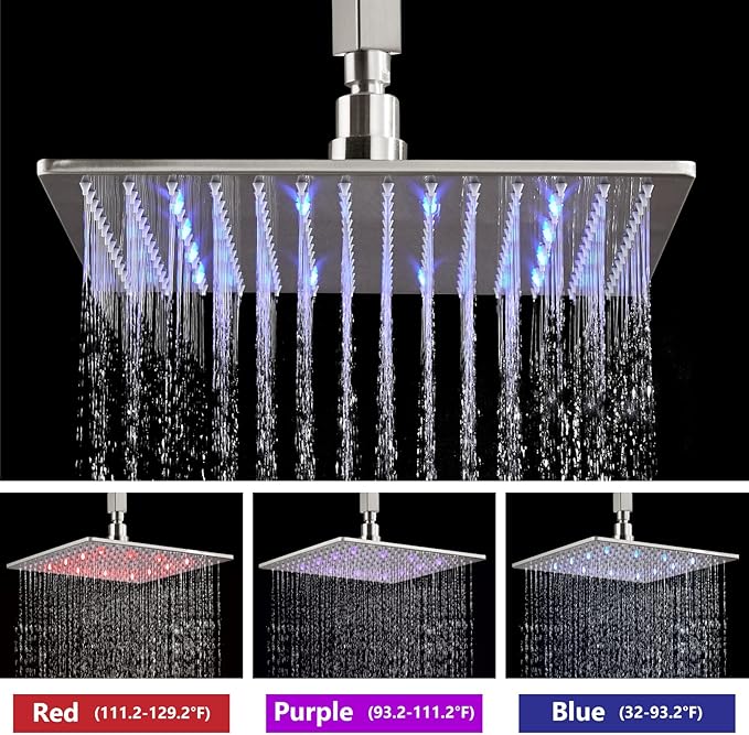 Aolemi Ceiling Shower Faucet Set with Handheld 12" LED Head Brushed Nickel | Handheld Spray,12 Inch Rain LED Head,Shower Valve and Trim Kit,All Metal,Ceiling System,Bathroom Mixer