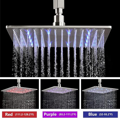 Aolemi Ceiling Shower Faucet Set with Handheld 12" LED Head Brushed Nickel | Handheld Spray,12 Inch Rain LED Head,Shower Valve and Trim Kit,All Metal,Ceiling System,Bathroom Mixer