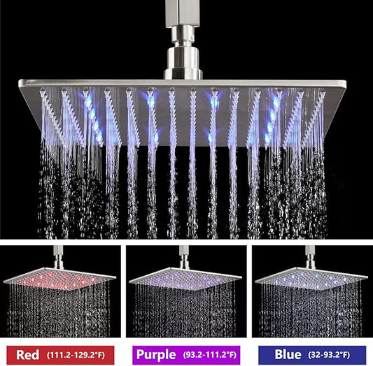 Aolemi Ceiling Shower Faucet Set with Handheld 12" LED Head Brushed Nickel | Handheld Spray,12 Inch Rain LED Head,Shower Valve and Trim Kit,All Metal,Ceiling System,Bathroom Mixer