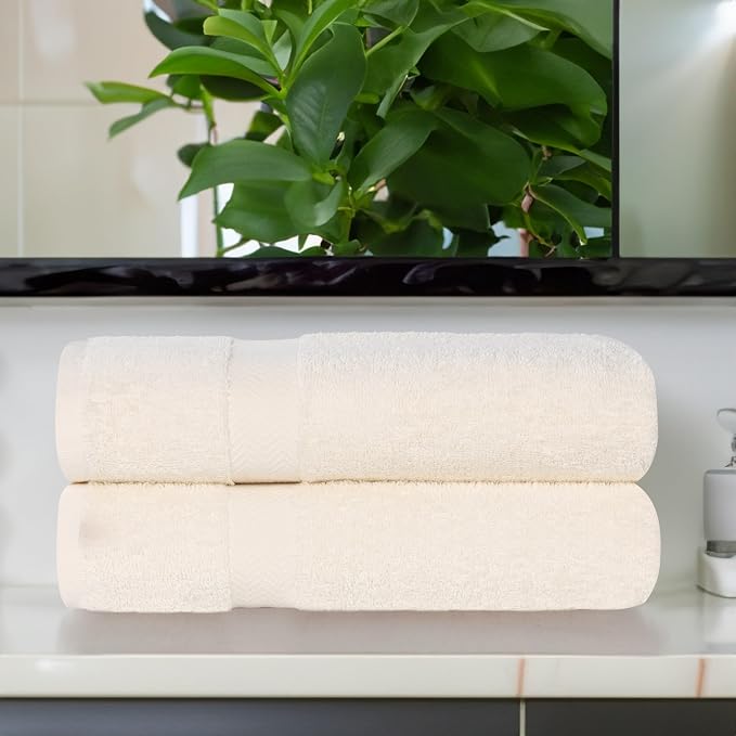 Superior 2-Piece Cotton Bath Sheet Set, Large Towels for Body, Quick Dry, Bathroom Essentials, Guest/Master Bath, Shower, Home Accessories, Apartment, Airbnb, Franklin Collection, Ivory