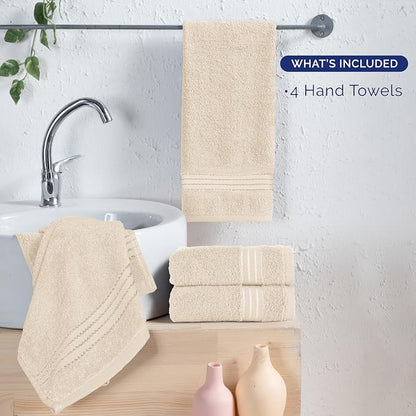 Elegant Comfort Premium Turkish Cotton 4 Pack Hand Towel Set - 16 x 28 inch, Luxurious Hotel Spa Quality 100% Turkish Cotton 4PC Hand Towel Set - Highly Absorbent - Soft Bathroom Towels, Ivory