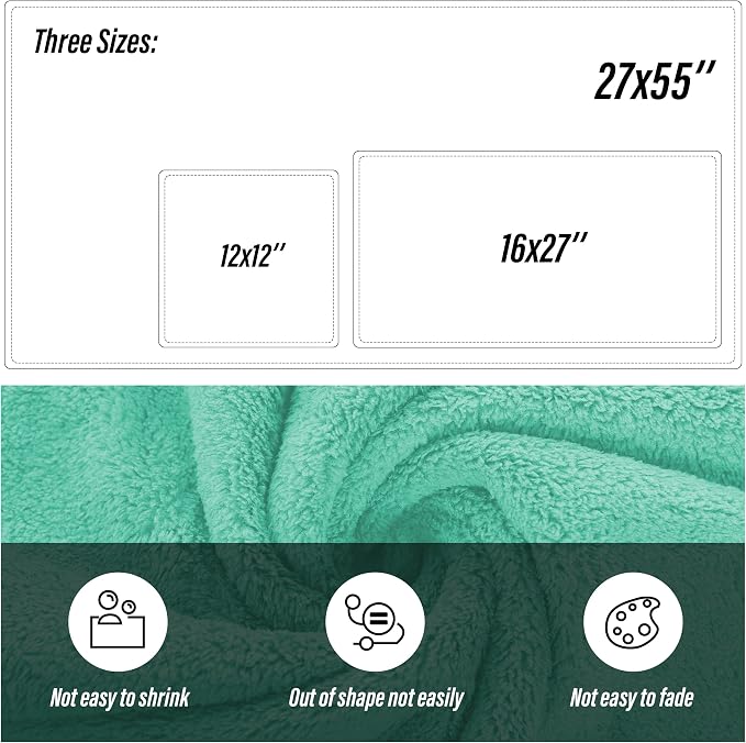 MOONQUEEN Ultra Soft Microfiber Coral Velvet Towel Set - Quick Drying, 2 Bath Towels, 2 Hand Towels, 2 Washcloths - Aqua Green, 6 Pcs