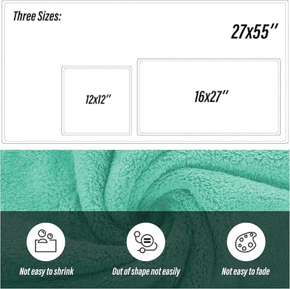 MOONQUEEN Ultra Soft Microfiber Coral Velvet Towel Set - Quick Drying, 2 Bath Towels, 2 Hand Towels, 2 Washcloths - Aqua Green, 6 Pcs