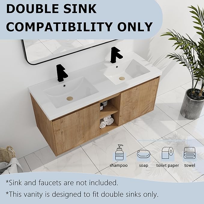 48 Inch Bathroom Vanity Without Sink Top,48" Floating Bathroom Vanity No Sink Top,Modern Floating Vanity Cabinet for Bathroom,Wall Mounted Plywood Vanity Cabinet,Brown