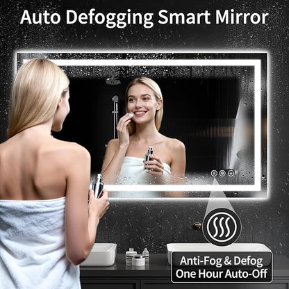 32"x50" Lighted LED Bathroom Mirror with Lights,Dimmable，Anti-Fog,Led Bathroom Vanity Mirror for Wall,Backlit + Front Lit,3 Colors,Memory Function,Shatter-Proof,Tempered Glass,Lighted Mirror