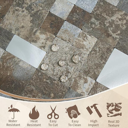 DICOFUN 12" x 12" Square Mosaic Peel and Stick Tile Backsplash, Mixed Metal Silver Stick on Wall Kitchen and Bathroom Tiles, Stick on Backsplash for Stove (10, Beige & Brown Slate)
