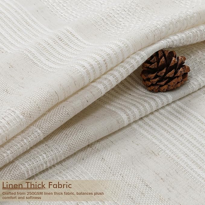 Linen Shower Curtain 78 Inch Long, Boho Farmhouse Thick Striped Fabric Hotel Shower Curtain with Tassel, Minimalist Textured Weighted Machine Washable Bathroom Decor, 72Wx78L Inches