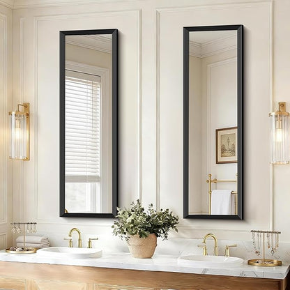 Black Bathroom Mirror 14 x 48 Inch Rectangle Wave Beveled Frame for Wall Bathroom Vanity Mirror for Over Sink, Tempered Glass,for Entryway Hangs, Bathroom Living Room Horizontal or Vertical