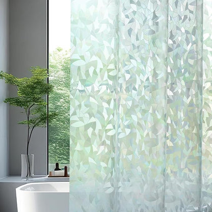 AooHome Plastic Shower Curtain Liner - Water Repellent PEVA Half Clear Shower Liner for Narrow Stall with 3D Decals Stained Glass Design & Bottom Magnets, Modern Single Bathroom Liner 36x72 Inch