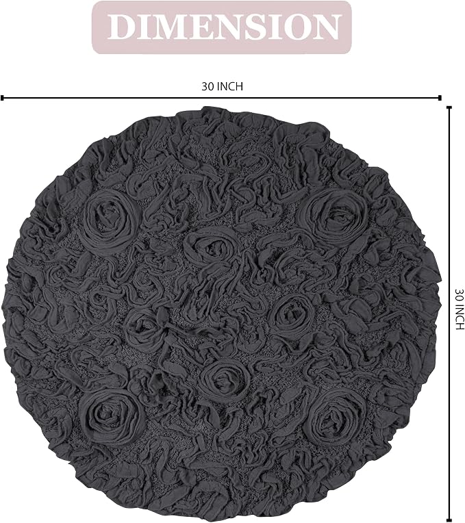 Home Weavers Bell Flower Collection 100% Cotton Tufted Bath Rugs, Extra Soft and Absorbent Bath Rugs, Non-Slip Bath Mats, Machine Washable, Bath Mats for Bathroom Floor and Tub, 30" Round, Gray