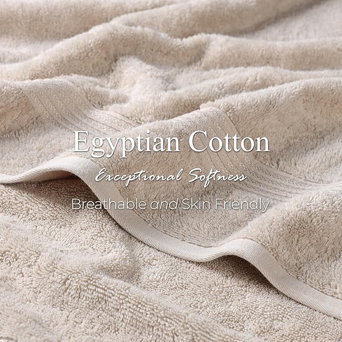 SUPERIOR Egyptian Cotton Bath Towel Set, Towels for Home Bathroom, Master, Guest Bath, Decor Essentials, Quick Dry, Absorbent, Large Body Towels, Spa, Hotel, Resort, Adult, Kids, Set of 4, Stone