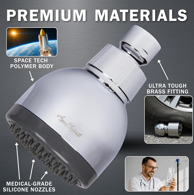 Aqua Elegante High Pressure Shower Head - 2.5 GPM - Polished Chrome | Best 3 Inch Wall Mount Bathroom Showerhead For Boosting Low Flow With Anti-Clog Nozzles, Adjustable Brass Ball Joint