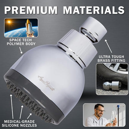 Aqua Elegante High Pressure Shower Head - 1.8 GPM - Polished Chrome | Best 3 Inch Wall Mount Bathroom Showerhead For Boosting Low Flow With Anti-Clog Nozzles, Adjustable Brass Ball Joint