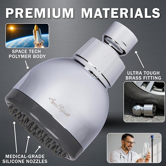 High Pressure Shower Head - 1.8 GPM - Polished Chrome | Best 3 Inch Wall Mount Bathroom Showerhead For Boosting Low Flow With Anti-Clog Nozzles, Adjustable Brass Ball Joint