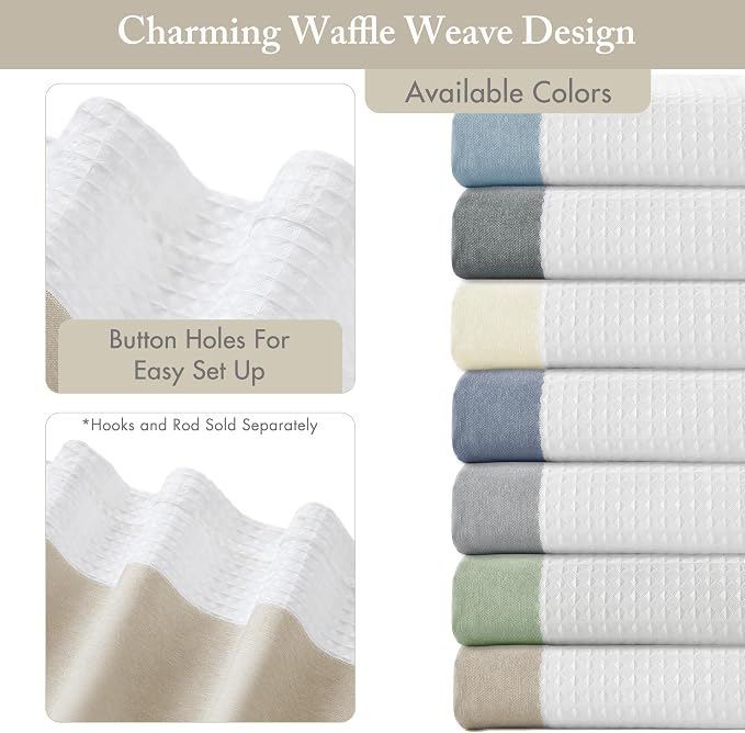 Madison Park Spa Waffle Weave Extra Long Shower Curtain, 72 x 84, Taupe | Striped, Pieced Fabric Design, 3M Scotchgard Moisture Management, Hotel Quality, Modern, for Bathroom, OEKO-TEX Certified