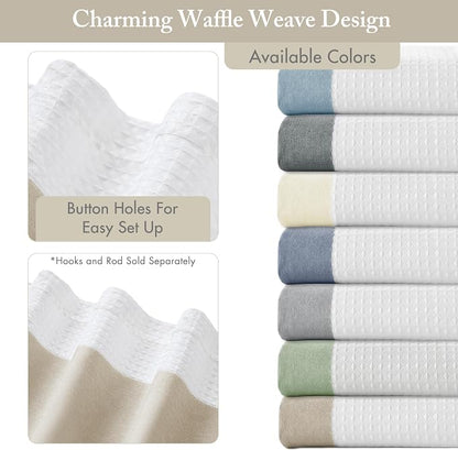 Madison Park Spa Waffle Weave Extra Long Shower Curtain, 72 x 84, Taupe | Striped, Pieced Fabric Design, 3M Scotchgard Moisture Management, Hotel Quality, Modern, for Bathroom, OEKO-TEX Certified
