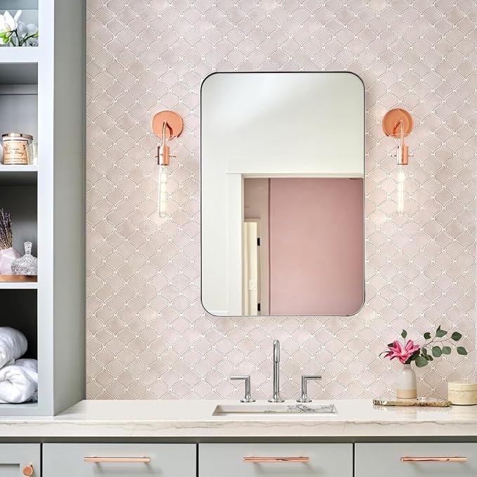 STICKGOO Arabesque Peel and Stick Backsplash, 12”X12” Backsplash Tile for Kitchen Peel and Stick, Self Adhesive Wall Tile Stick on Tiles (Pink Grey)