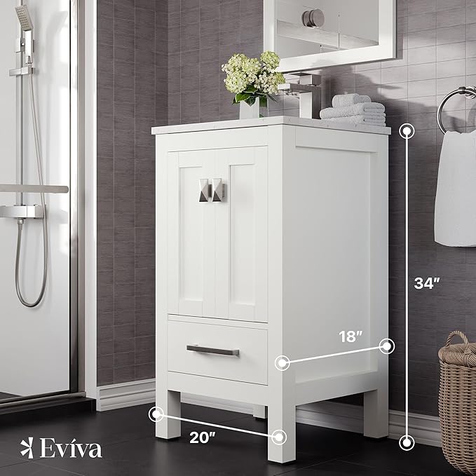 Eviva London 20" x 18" White Bathroom Vanity with White Carrara Quartz Top