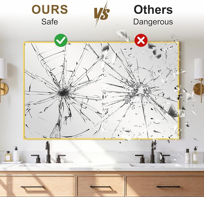 Bathroom Vanity Mirror for Over Sink, 48x30 Inch Matte Gold Mirror | Shatterproof Tempered Glass, Anti-Rust Metal Frame, Rectangle Wall Mirrors for Bedroom, Living Room & Entryway