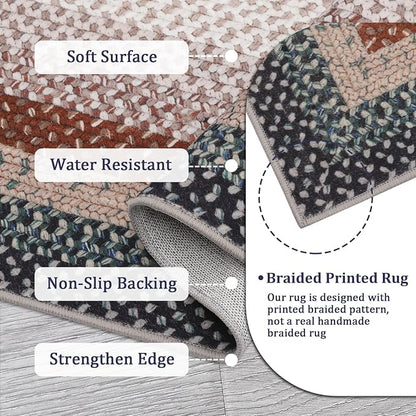 Imitation Braided Collection-Print Washable Rug 10x13 Area Rug for Bedroom Farmhouse Living Room Rug Large Area Rug Non Slip Throw Rugs Stain Resistant Carpet for Department Dining Room