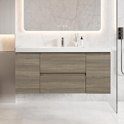 48 Inch Floating Bathroom Vanity with Sink, Large Storage Wall Mounted Floating Vanity with Soft Close Drawers, One-Piece Basin Bathroom Sink Cabinet (Ash Grey, 48 Inch)