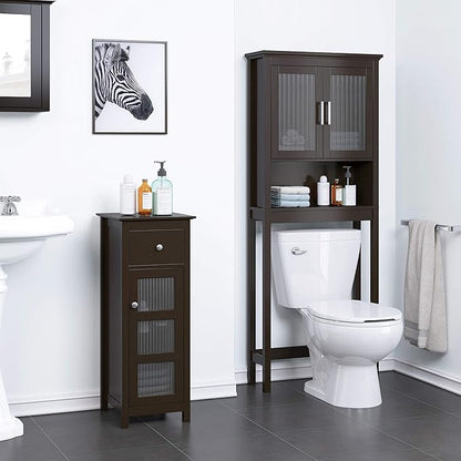 Spirich Over The Toilet Storage Cabinet with Moru Tempered Glass Doors, Bathroom Organizer Above Toilet Storage Cabinet, Espresso