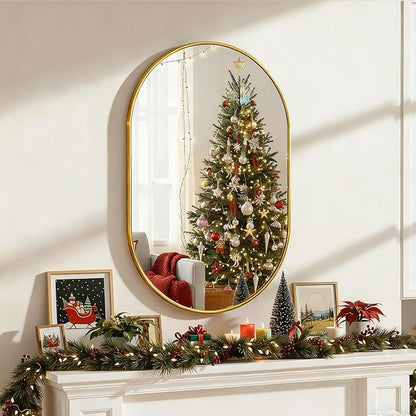 Oval Bathroom Mirror for Wall, 24"x36" Gold Bathroom Vanity Mirror | HD Shatterproof Glass, Metal Framed, Oval Vanity Mirrors for Bathroom, Bedroom, Living Room, Entryway, Horizontal or Vertical