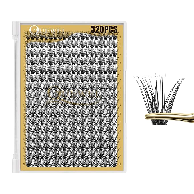 QUEWEL Lash Clusters 320Pcs 40D D Curl Lash Cluster Eyelash Extensions | Cluster Lashes Mix12-18mm Individual Eyelashes Clusters Wispy Lash Clusters Thin Band Soft to Use at Home(40D D Mix12-18)