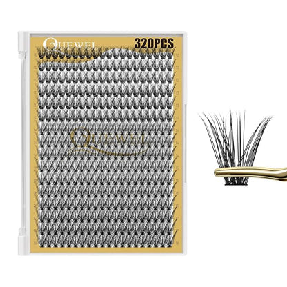 QUEWEL Lash Clusters 320Pcs 40D D Curl Lash Cluster Eyelash Extensions | Cluster Lashes Mix12-18mm Individual Eyelashes Clusters Wispy Lash Clusters Thin Band Soft to Use at Home(40D D Mix12-18)