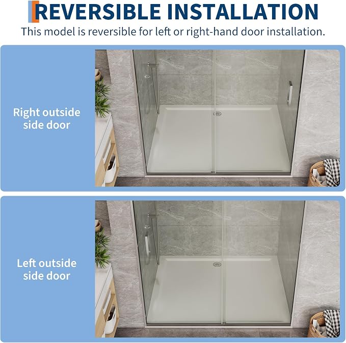 GarveeLife Framed Sliding Shower Door 56-60 Inch W x 72 Inch H– Aluminum Frame Full Coverage with Fixed & Sliding Tempered Glass Panels, 6mm Easy-Clean Coated Glass, Brushed Nickel Finish