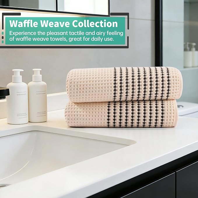 MICROFI New Microfiber Waffle Bath Towels, 2 Pieces, Soft, Absorbent, Fast Drying, Lint Free 430 GSM (30''x60''/76cm x 152cm)