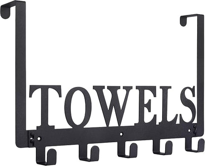 Kuhome Over The Door Hooks, Towel Holder for Bathroom, Door Mount Towel Rack Towel Hooks for Bedroom Beach Towels Bathrobe Wall Mount Hang on The Door Cabinet Cupboard Metal Sandblasted (Black)