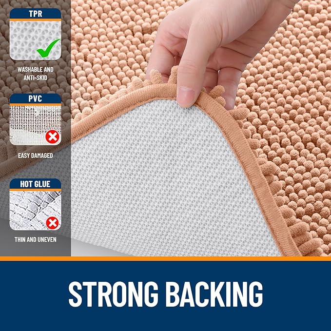 OLANLY Bathroom Runner Rugs 59x20, Extra Soft Absorbent Chenille Bath Rugs | Peach, Quick-Drying Rubber Backing, Machine Washable Long Bath Mat for Bathroom Floor, Tub and Shower, Home Decor Accessories