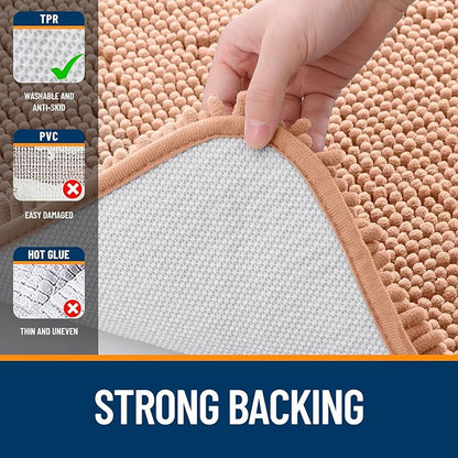 OLANLY Bathroom Runner Rugs 59x20, Extra Soft Absorbent Chenille Bath Rugs | Peach, Quick-Drying Rubber Backing, Machine Washable Long Bath Mat for Bathroom Floor, Tub and Shower, Home Decor Accessories