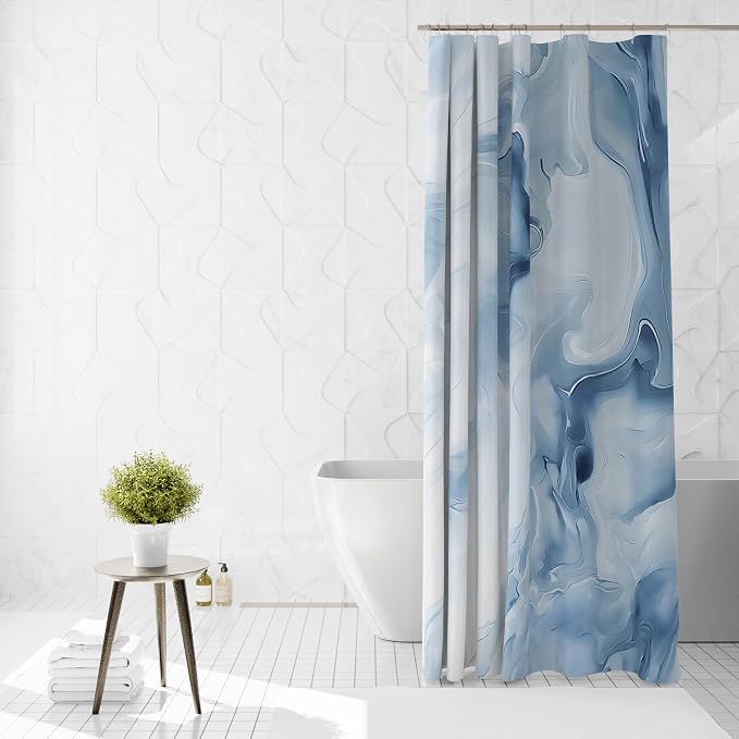 Mocsicka Shower Curtains for Bathroom, Blue Marble Shower Curtain for Bathroom, Abstract Blue and White Shower Curtain Modern Art Decor Waterproof Bath Curtain for Modern Bath Decor, 72 X 72 Inch