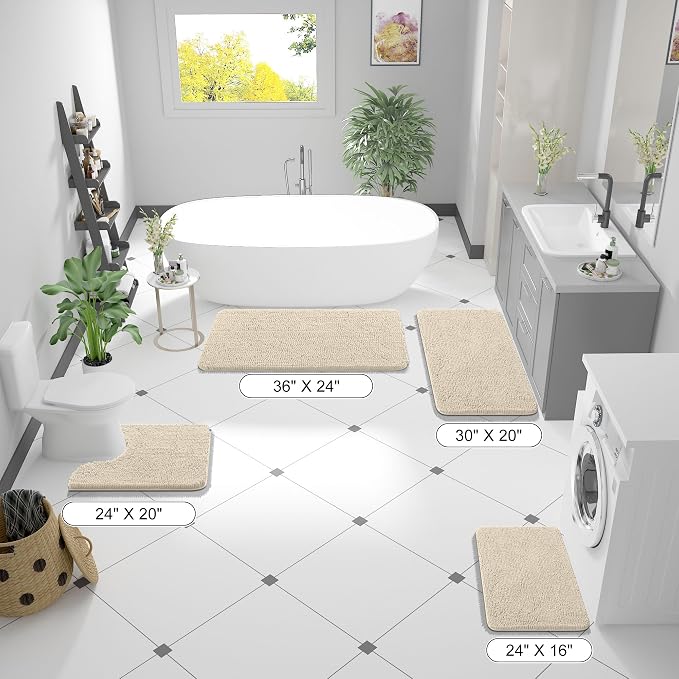 OLANLY Small Bathroom Rugs 24x16, Extra Soft Absorbent Chenille Bath Rugs, Rubber Backing Quick Dry, Machine Washable Bath Mats for Bathroom Floor, Tub and Shower, Home Decor Accessories, Sand | Sand, Quick-Drying Rubber Backing, Machine Washable Bath ...