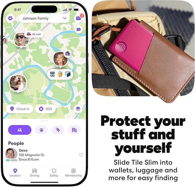 Life360 Tile Slim - Wallet Finder, Bluetooth Tracker and Item Locator for Luggage Tags, Passports and More. Both iOS and Android Compatible. Phone Finder. 1-Pack (Pink Punch)
