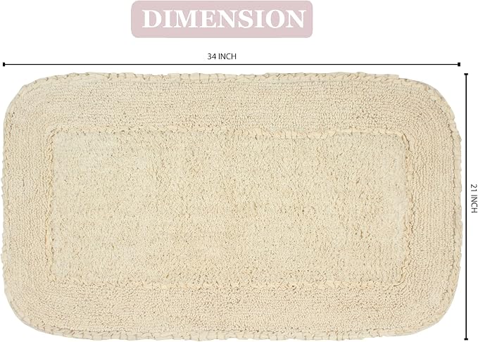 Home Weavers Radiant Collection 100% Cotton Bathroom Rugs Set, Machine Washable Rug, Extra Soft and Absorbent Bath Rug, Kitchen Mat, Bath Mat Set, Bath Floor Mat Non Slip, 21"x34" Rectangle, Ivory