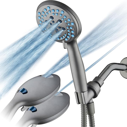 AquaCare New 8-mode High Pressure Handheld Shower Head w/ 2-way Power Wash | Stay Clean Nozzles, Dual Power Wash for Tub, Tile & Pets, Long 6 ft. Stainless Steel Hose, Wall & Overhead Brackets / Modern