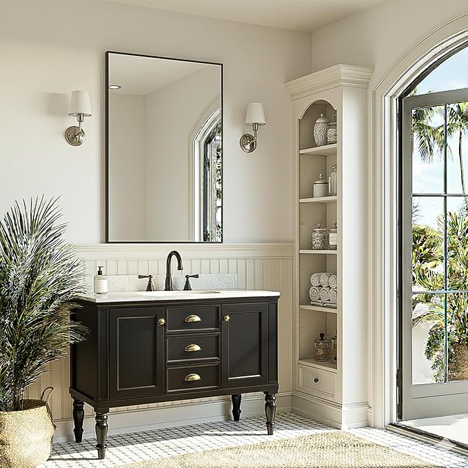 FICTOR Bathroom Vanity Mirror for Over Sink, 24" x 36", Black | Anti-Rust Frame, Shatterproof Tempered Glass, Vertical/Horizontal Wall Mounted Mirror for Bedroom, Entryway, Living Room