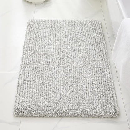ILANGO Grey and White Bathroom Rugs 24" × 17" Small Non Slip & Super Absorbent Extra Thick Soft, Washable Bath Mat for Floor, Microfiber Plush Shaggy Bath Rug with Rubber for Bathtub Shower Room Sink