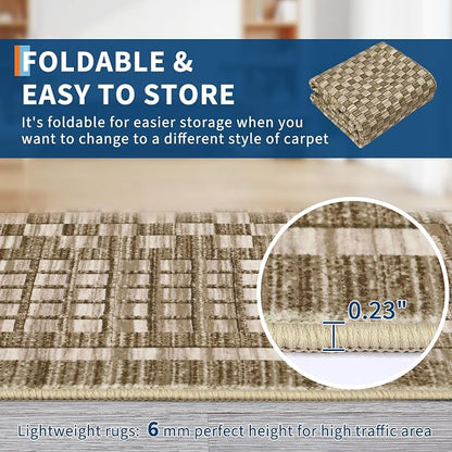 Modern Rug 8x10 Area Rugs for Living Room Washable Bedroom Rug Geometric Checkered Large Area Rug Soft Non Slip Throw Rugs Low Pile Stain Resistant Carpet for Office Dining Room 8'x10' Brown