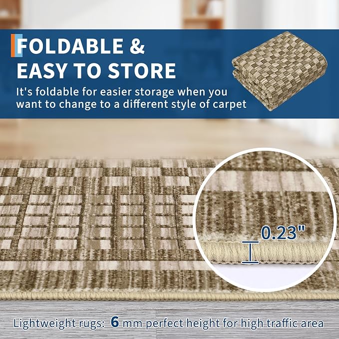 Washable Rug 10x13 Area Rug for Bedroom Modern Living Room Rug Contemporary Large Area Rug Non Slip Throw Rugs Stain Resistant Carpet for Department Dining Room 10'x13' Brown