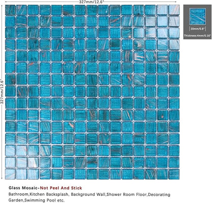 11.5 sq.ft Azure Blue Glass Mosaic Tile for Bathroom, Pool, Backsplash | Waterproof Wall & Floor Tile. Heat & frost resistant outdoors. Mesh-mounted easy install. Use any grout. Easy clean. 10pcs.
